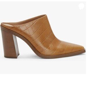 FOWT Women Crocodile Embossed Mules Chunky Stacked Heel Slippers Pointed Toe